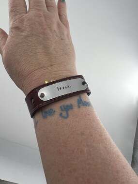 Hnadmade Red Leather Bracelet "Loved" Silver Plate Boho Goth Snap Bohemian Cuff